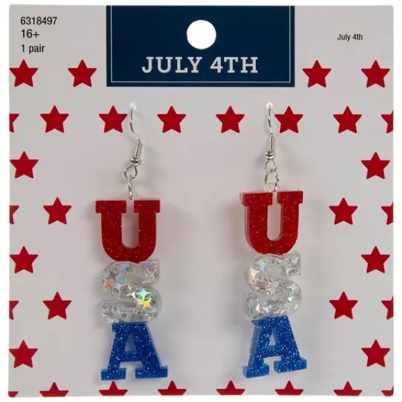 Sparkly Red White and Blue USA Earrings - Picture 1 of 3